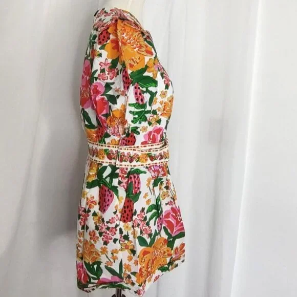 FARM RIO Romper XL Floral Off-White Flowerful Sketch Belted NEW - Picture 10 of 16